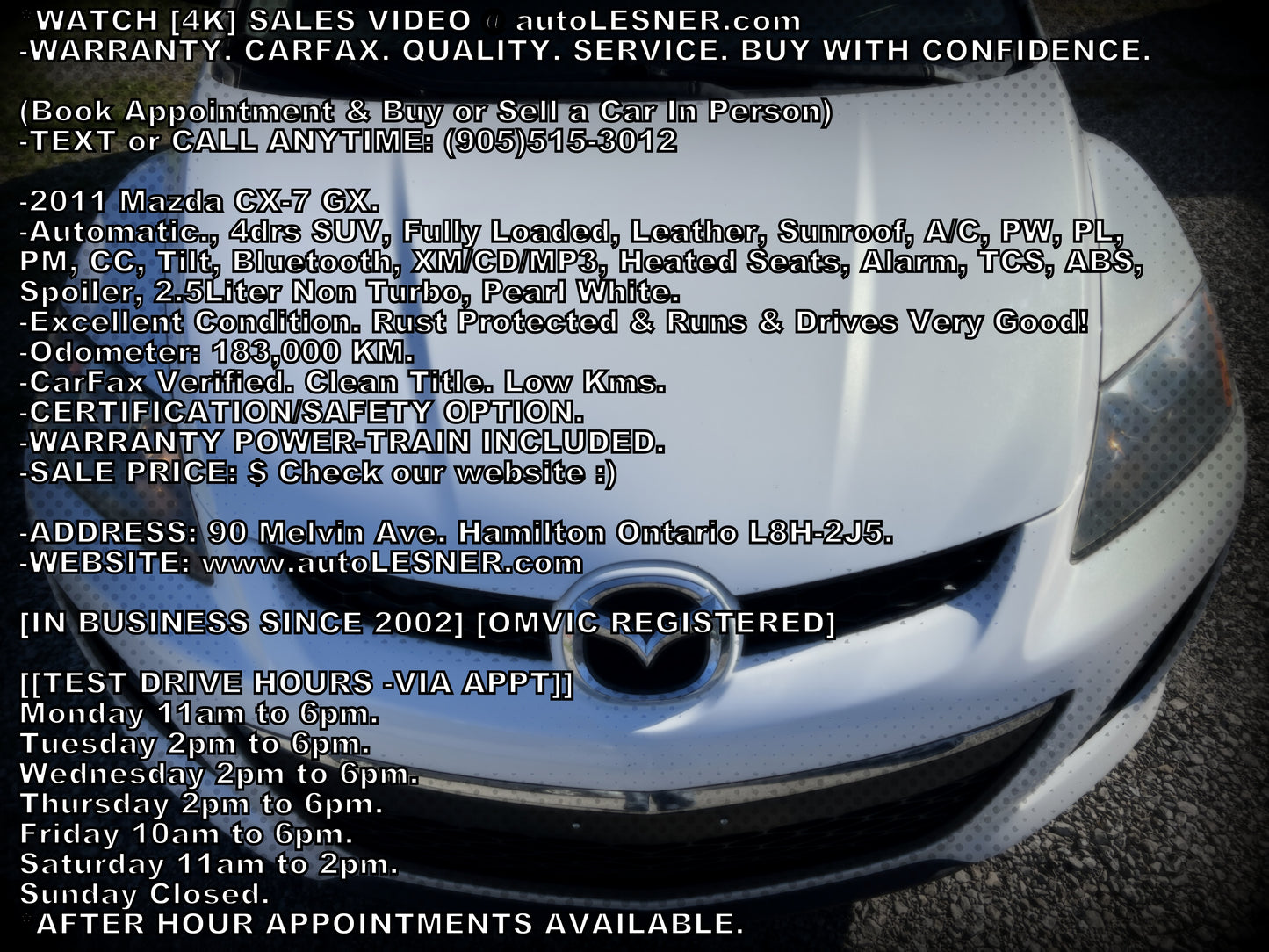 2011 Mazda CX-7 GX -Auto Fully Loaded 183,KM -Warranty!